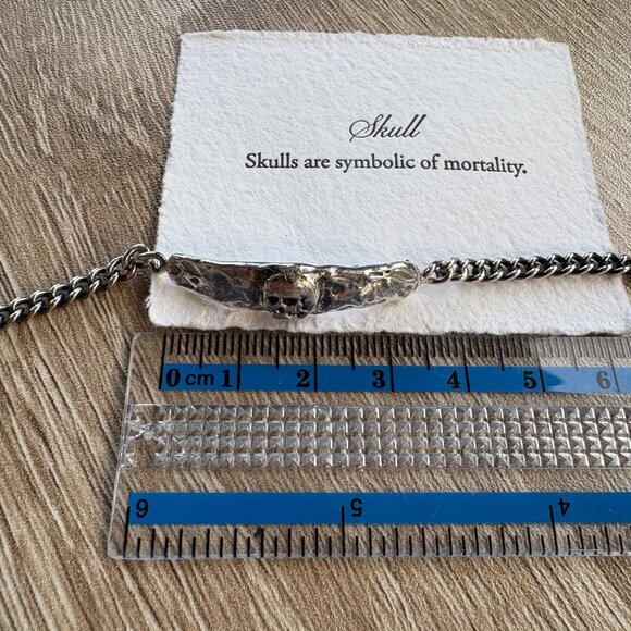 PYRRHA Skull Narrow Bar Sterling Silver Bracelet - Picture 2 of 3